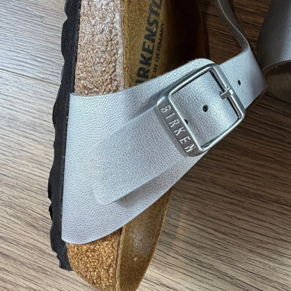Birkenstock Gizeh Silver Metallic Birko-Flor Thong Sandals Womens 37 L6 M4